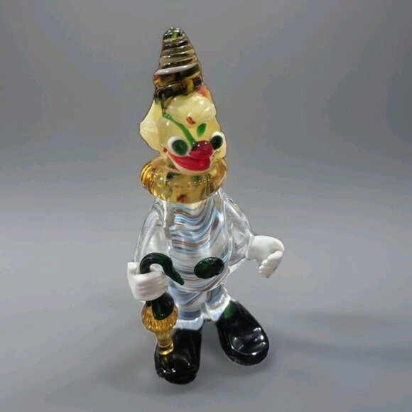 VINTAGE MURANO 1950’s GLASS CLOWN FIGURINE. CLOWN WITH UMBRELLA! HAND MADE-BLOWN - Picture 6 of 8
